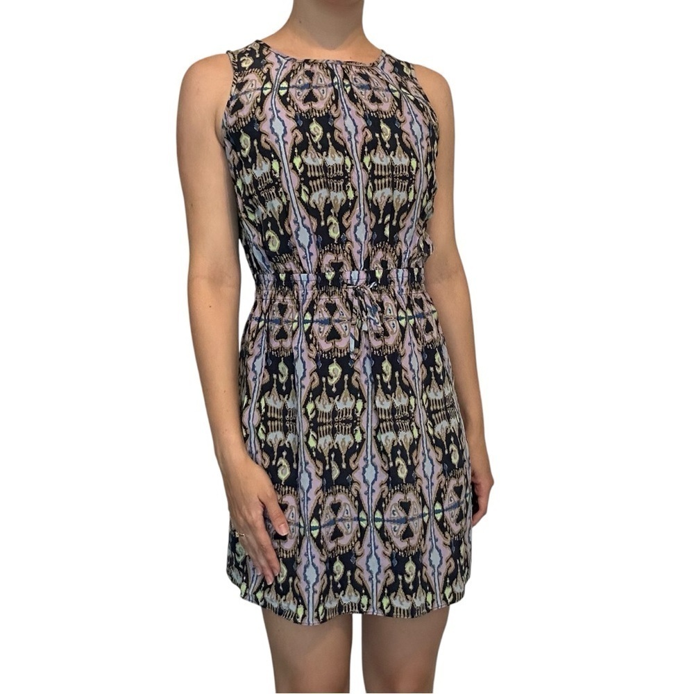 Tibi 100% Silk Mini Dress Colorful Boho Casual Summer Beach Size 2 Extra Small